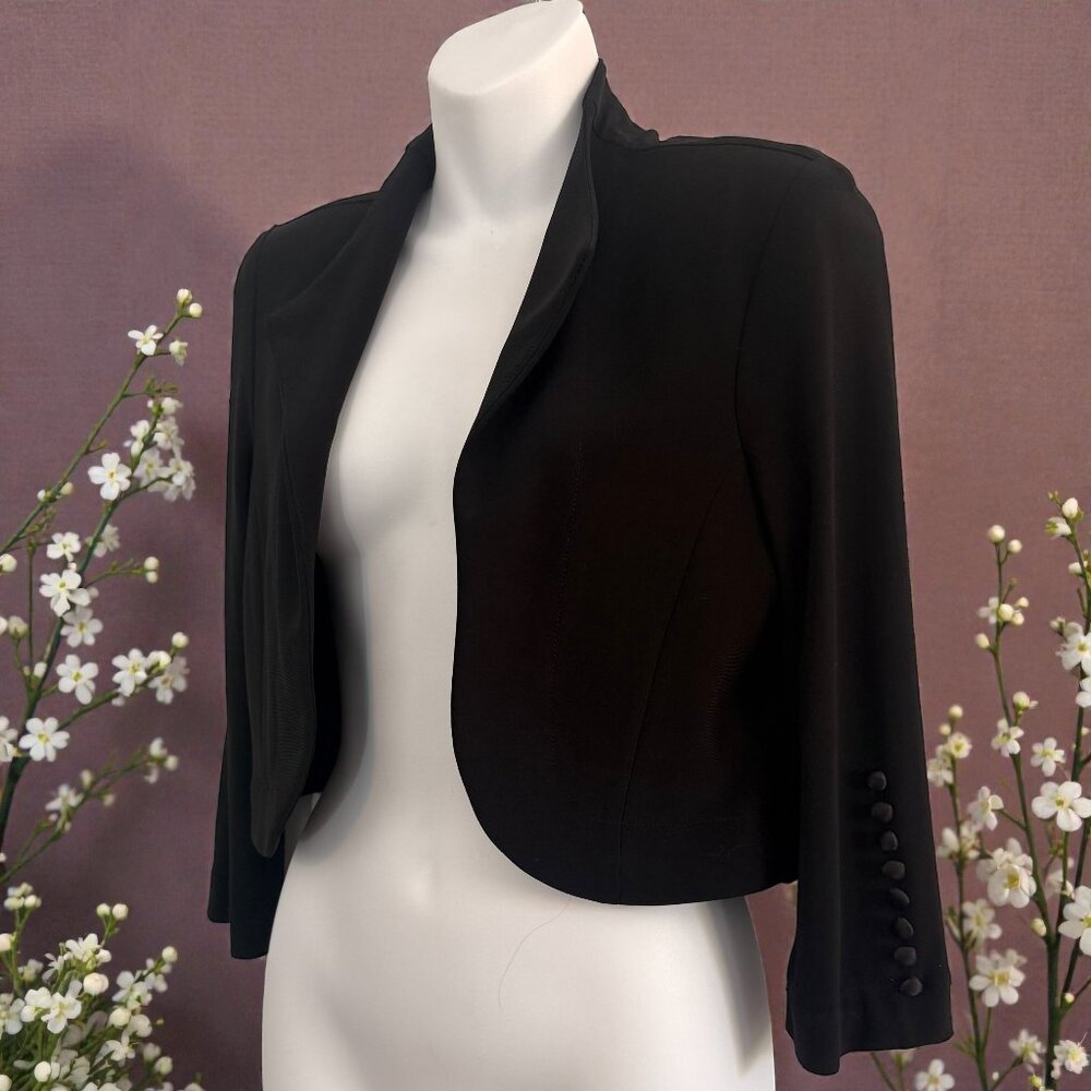 Designer Joseph Ribkoff Cropped Black Jacket | Structured Fit | Sz 8